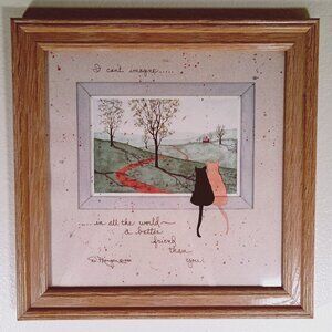 Vintage 1990 Friendship Cats D. Morgan Framed Matted Print Wood Frame Sign Art